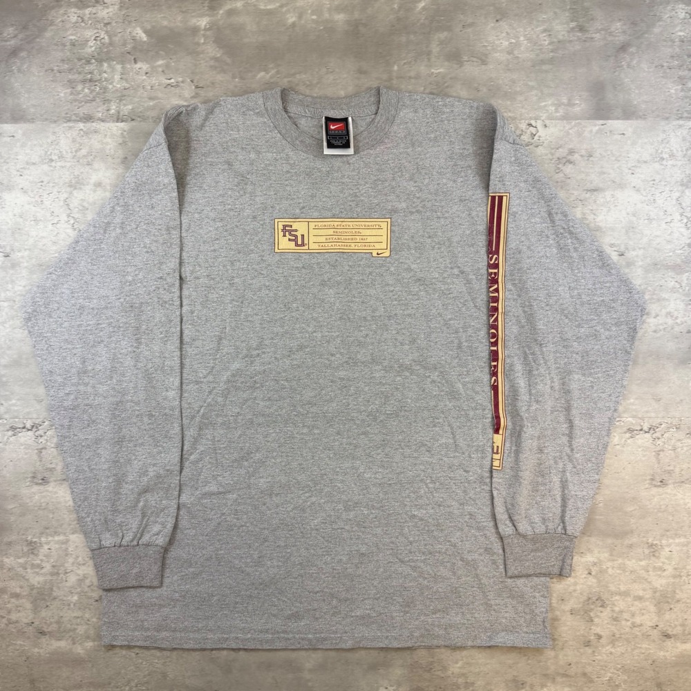 Vintage Nike Team FSU Florida State Long Sleeve Shirt Gray Mens Large